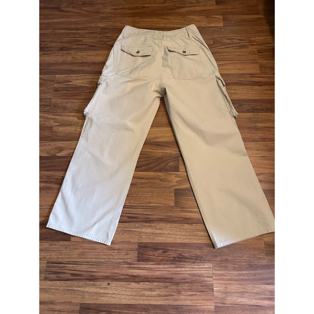 Bershka Mens Cargo Pants 40 30 Khaki Beige Straight Leg Medium Rise Utility Pock - Picture 2 of 15
